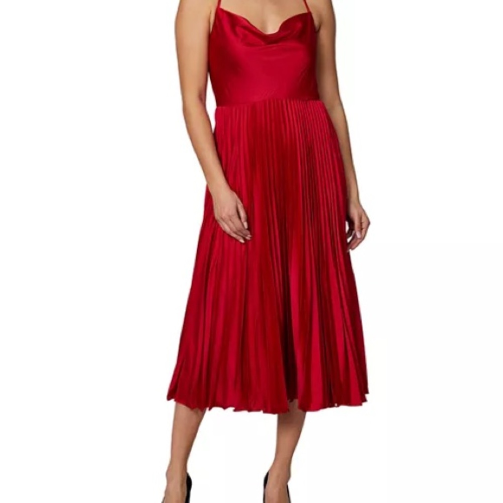 Laundry By Shelli Segal Red Cowl Neck Pleated Sundress